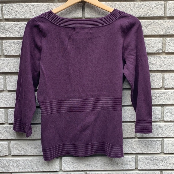 Geoffrey Beene Sport Stretch Silk Blend 3/4 Sleeve Top Eggplant M - Picture 4 of 4
